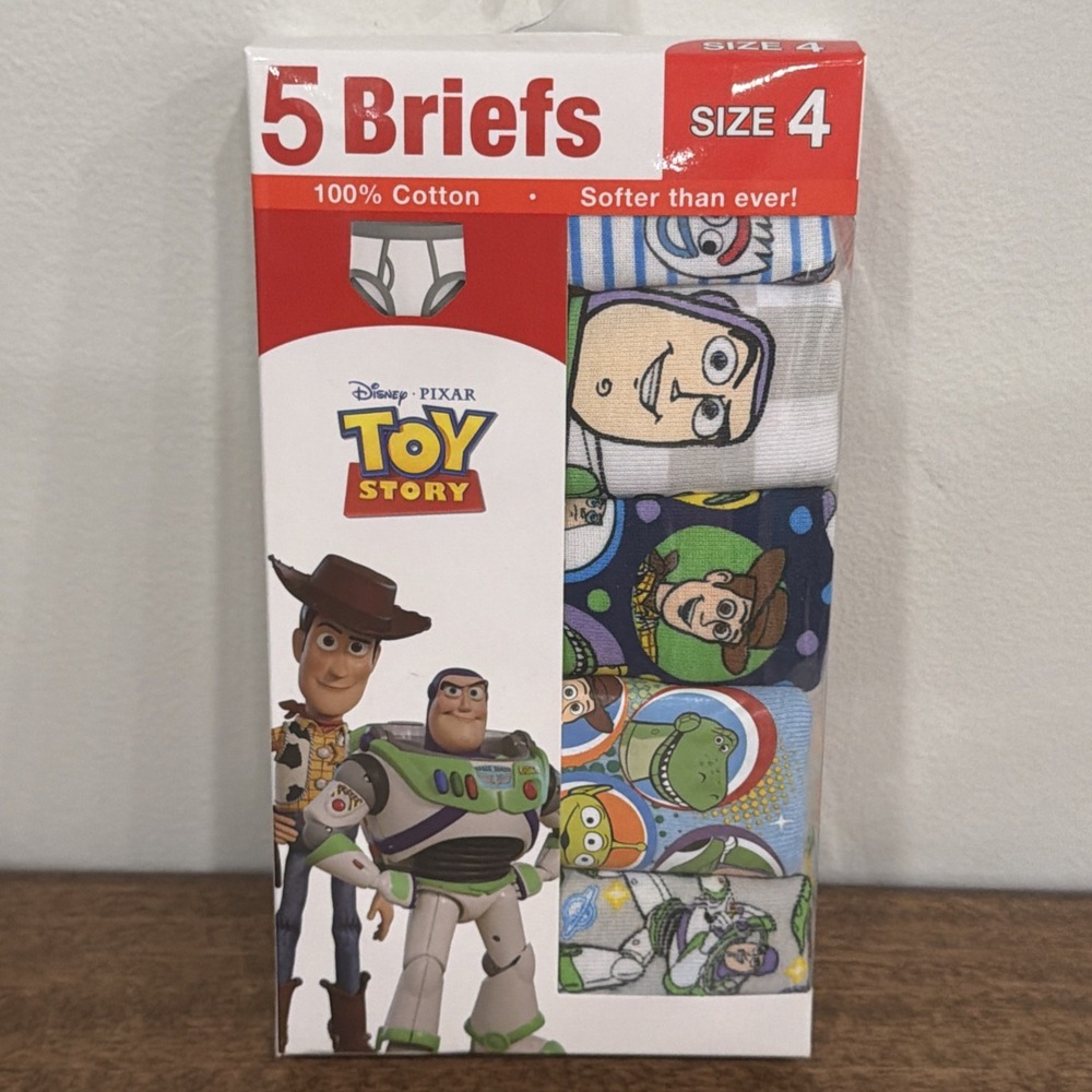 Toy Story 4 Movie Briefs Underwear 5-Pack Woody Buzz Lightyear Boys Sz 4 NEW
